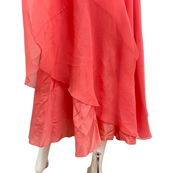 Vintage Dress1980s Special Occasion Chiffon Flair Skirt Flamingo Color Medium - Picture 3 of 7